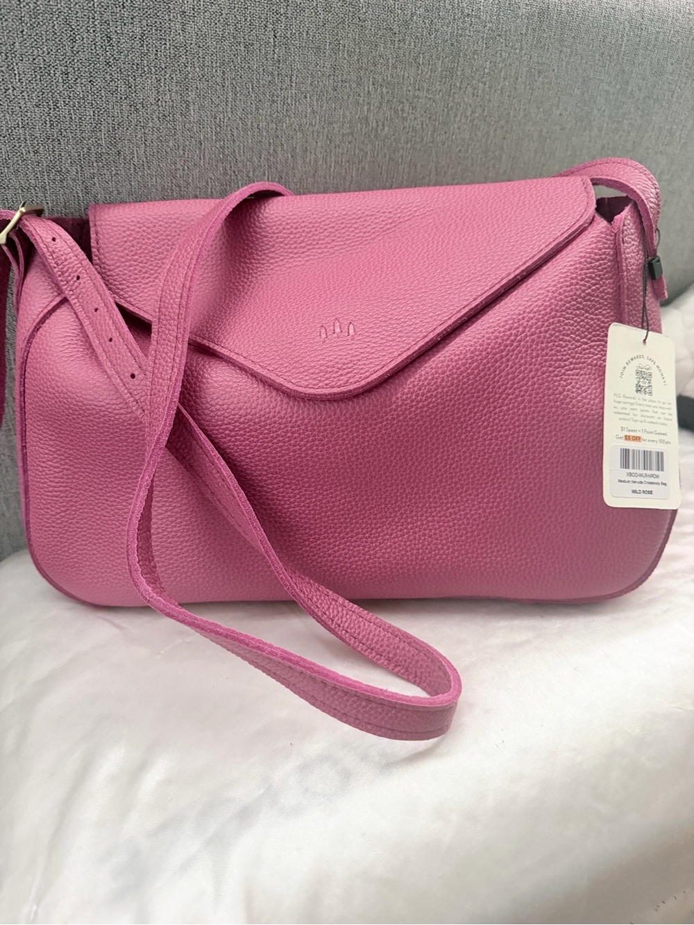 Pebbled Pink Leather Crossbody with Adjustable Strap